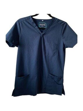 Mint Stretch Navy Blue V-Neck Medical Scrub Top Professional Healthcare Uniform